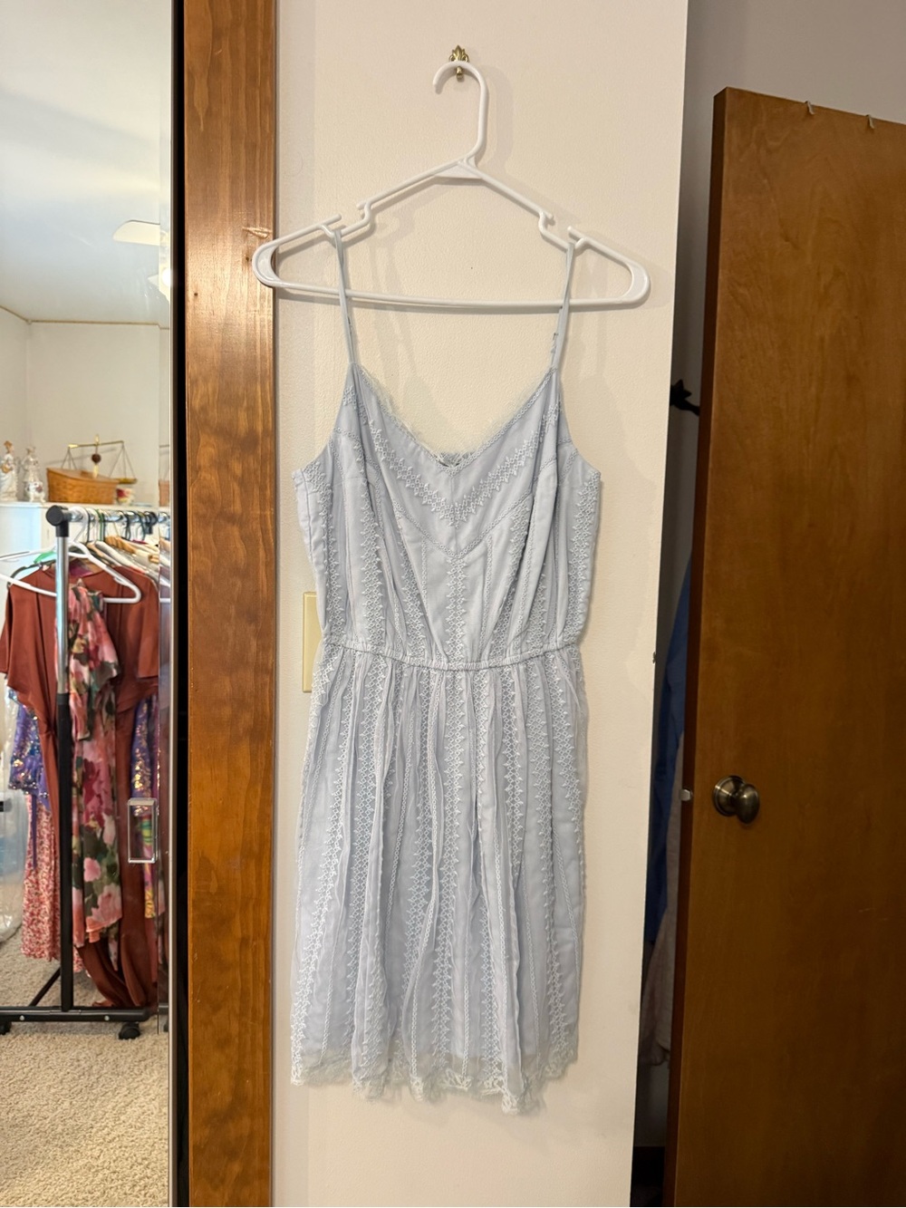 Abercrombie & Fitch Pale Blue Lace-Trim Spaghetti Strap Mini Dress
